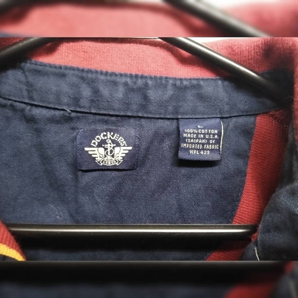 Dockers men's polo shirt red and stripes size L - Picture 2 of 6